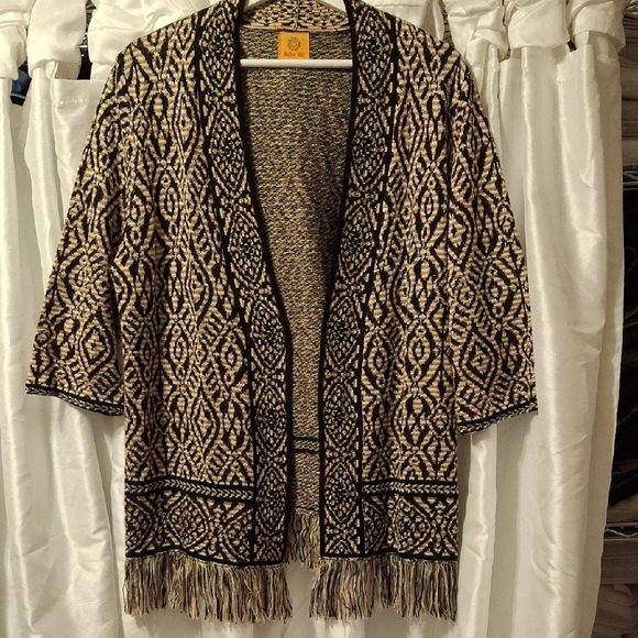 Ruby Rd. Patterned Fringe Cardigan OS ๐๐๐๐ - Picture 1 of 9